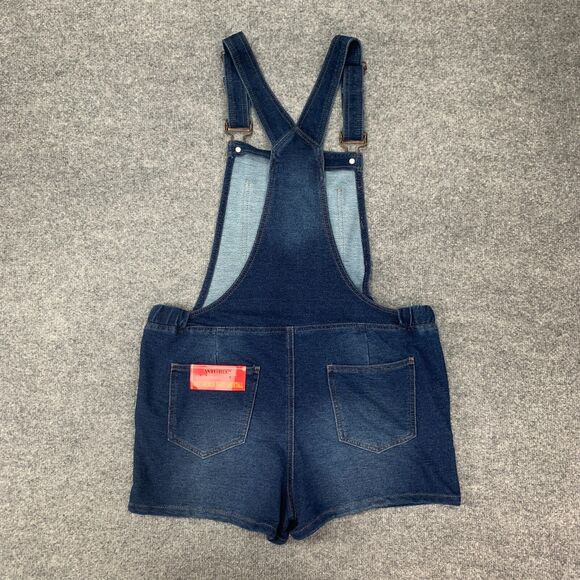 Blue Spice Knit French Terry Shortalls Womens L Large Denim Anti Blue Pockets - Picture 9 of 15